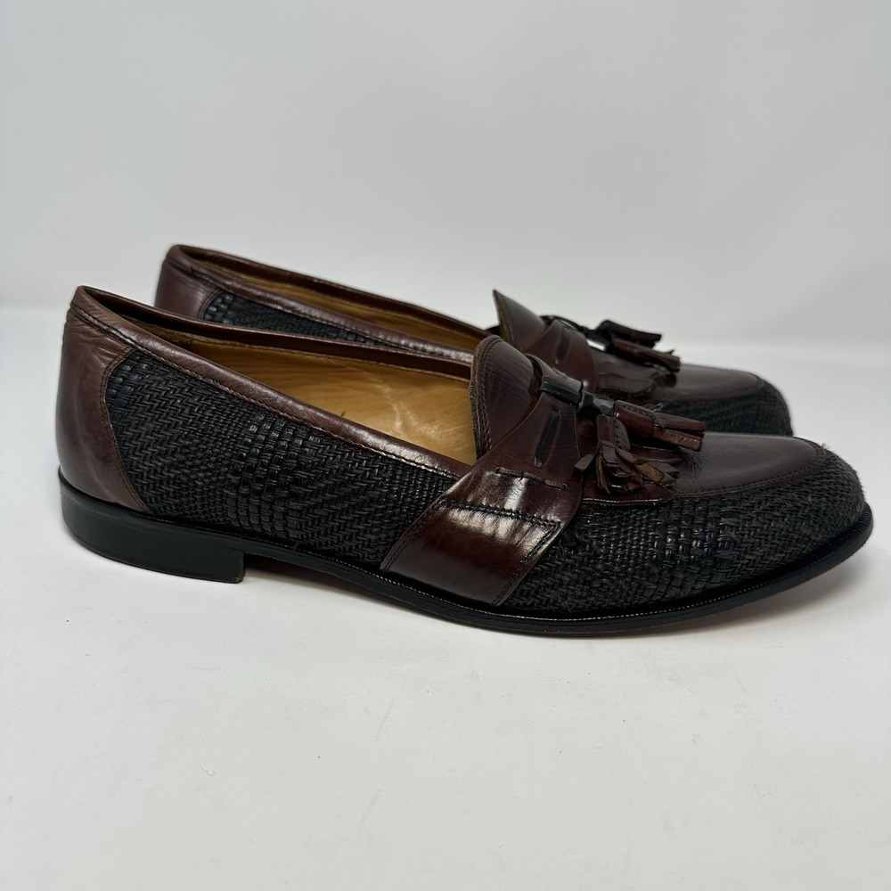 JOHNSTON & MURPHY Woven Tassel Loafers Men's Sz 8.5 Two tone Black Brown Leather